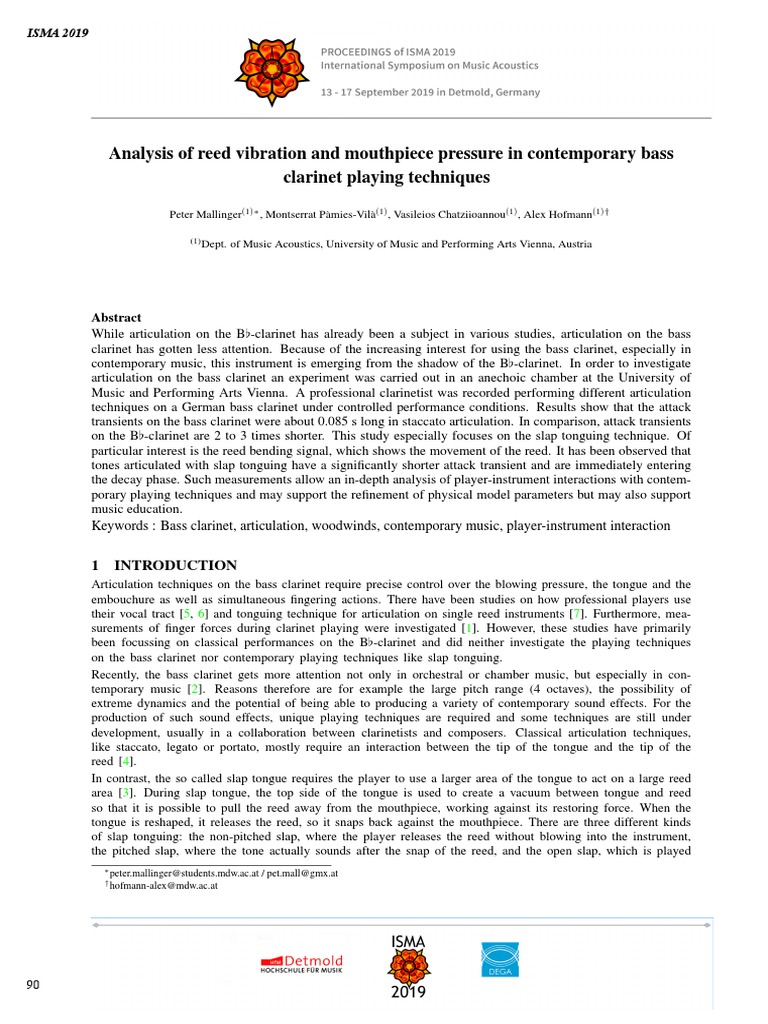 Analysis of Reed Vibration and Mouthpiece Pressure in Contemporary Bass