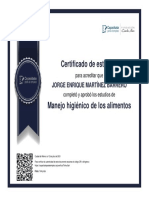 Certificado Manejo Higienico de Los Alimentos