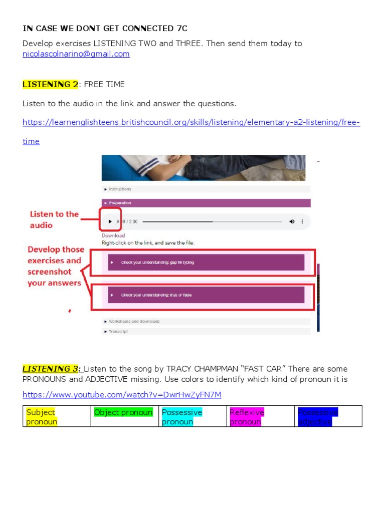 In Case We Dont Get Connected 7C: Listening 3: Listen To The Song by ...