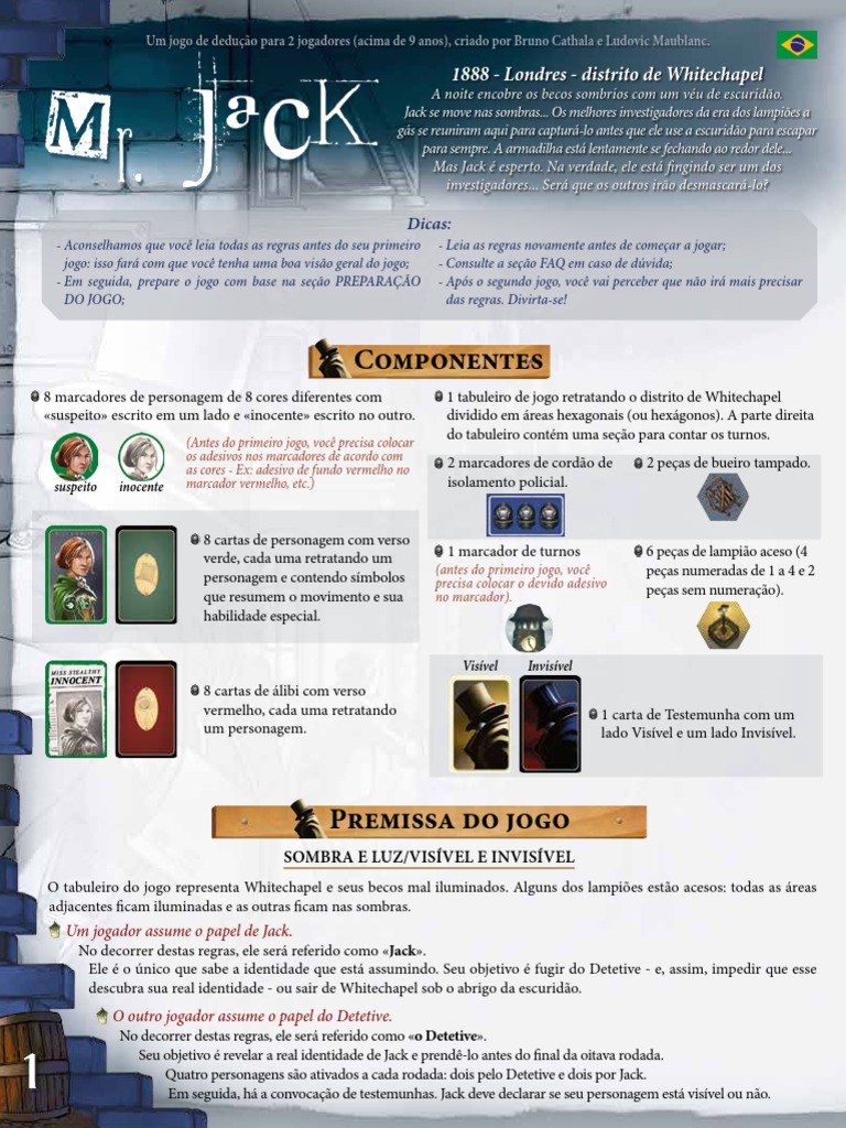 MR Jack Game Board Rules PDF Sherlock Holmes Dr. Watson