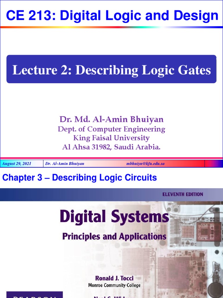 Lecture 2 Describing Logic Gates PDF Boolean Algebra Teaching