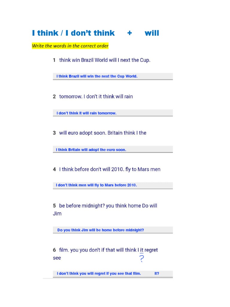 Sentence Structure: Will Statements | PDF