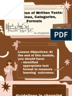 Construction of Written Tests: Guidelines, Categories, Formats