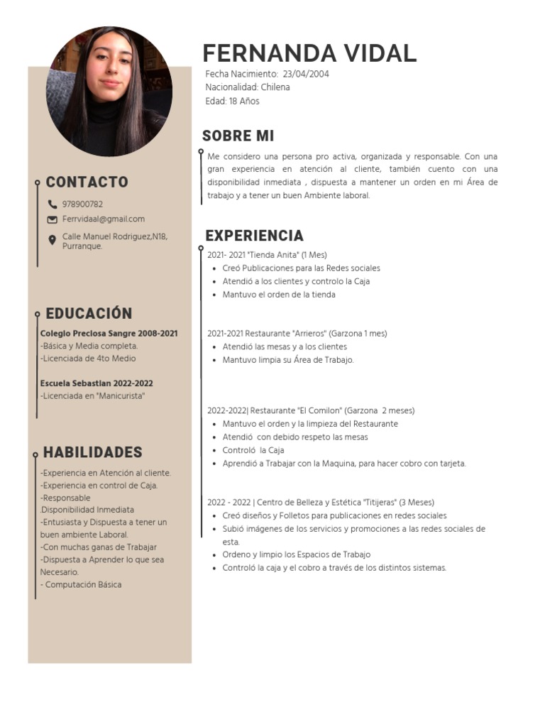 Curriculum Profesional Color Beige | PDF