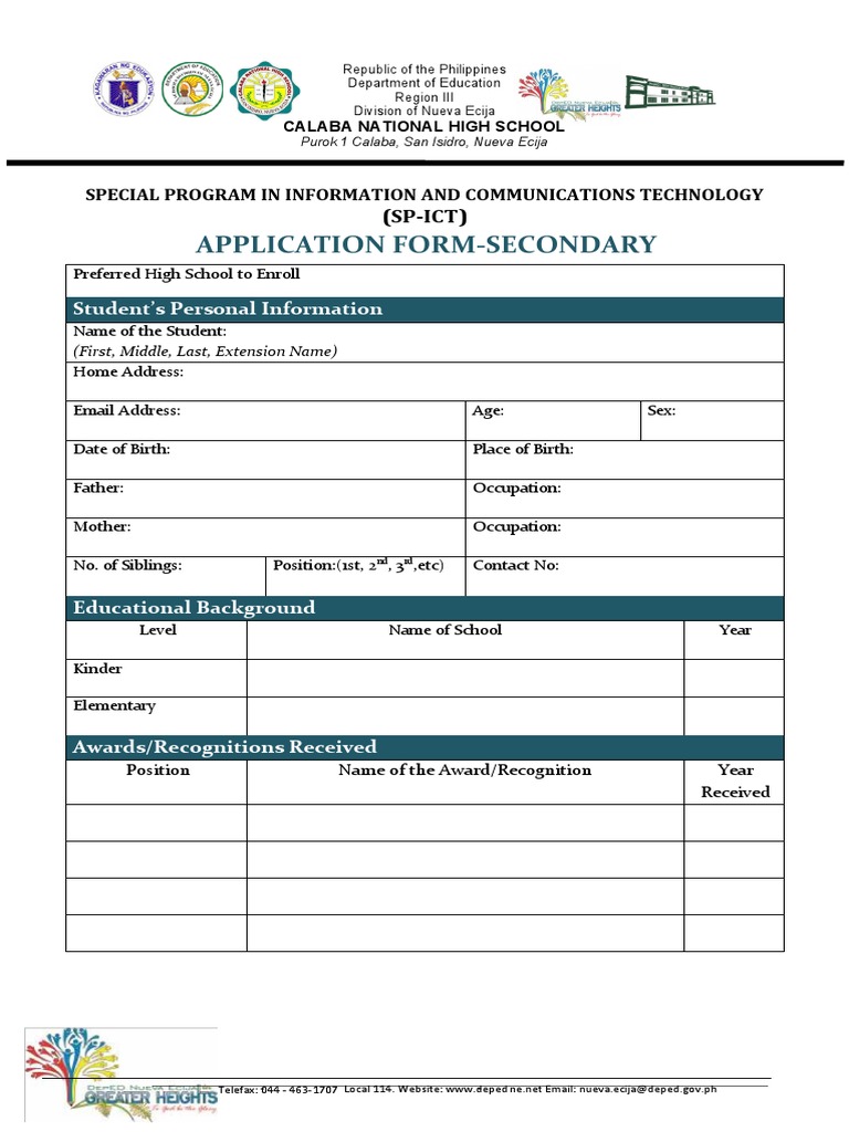 Application Form-Secondary: (SP-ICT) | PDF | Computing | Software