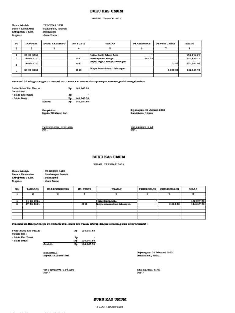 Buku Kas Umum TK Mekar Sari 2022 PDF