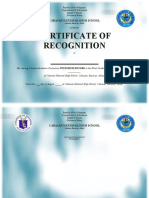 Certificate of Recognition: Cabasan National High School