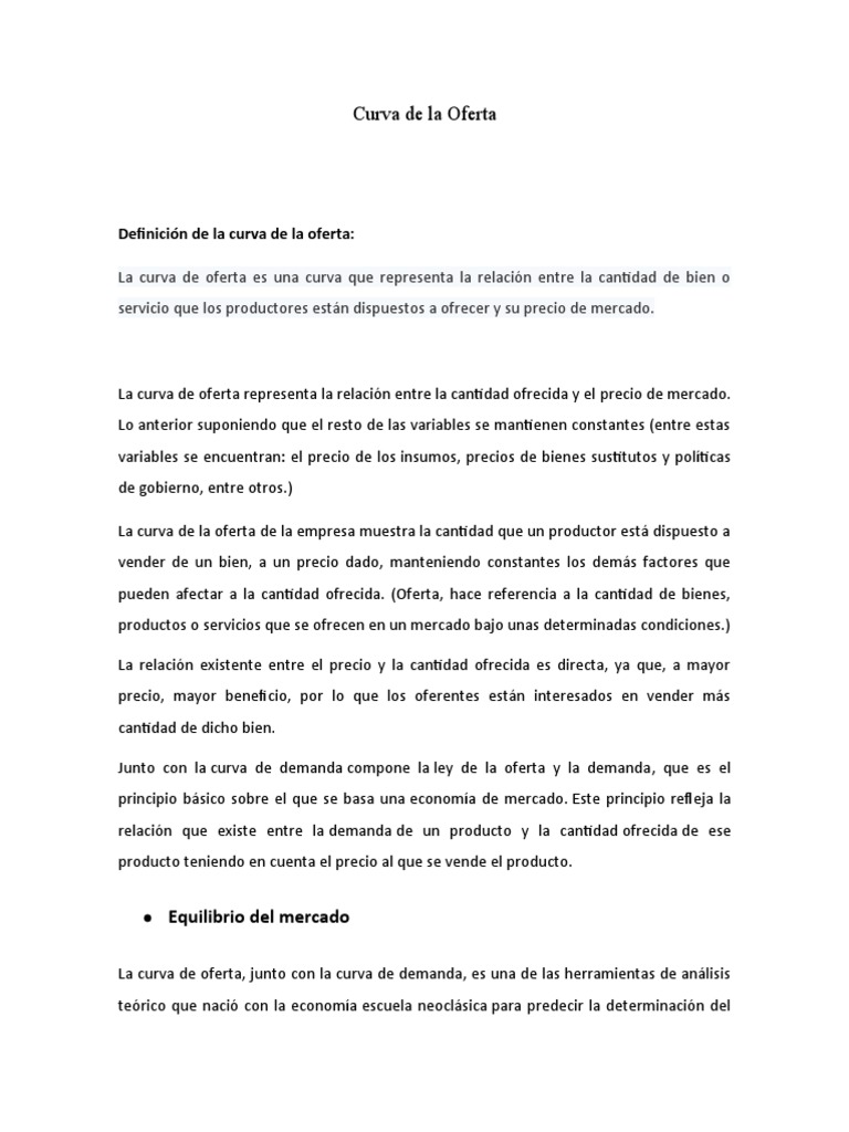 Curva de La Oferta | PDF | Oferta (economía) | Oferta y demanda