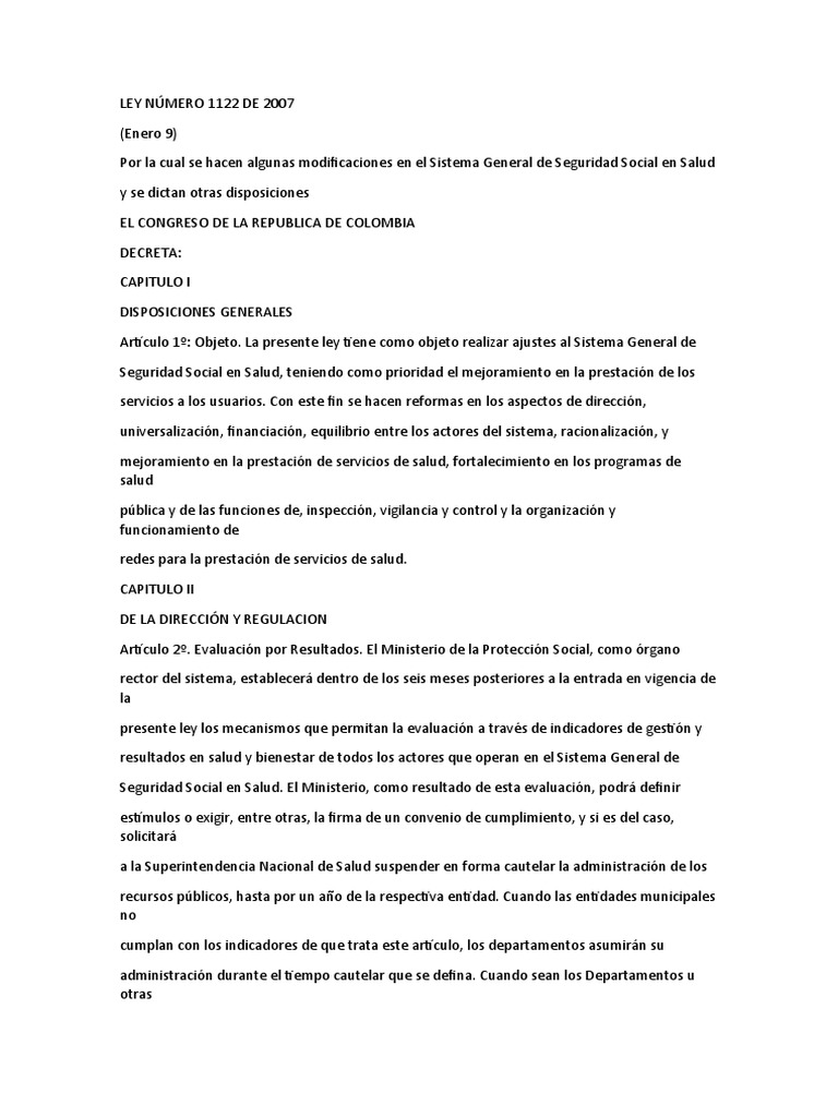 Ley 1122 en Enfermeria | PDF | Bienestar | Justicia