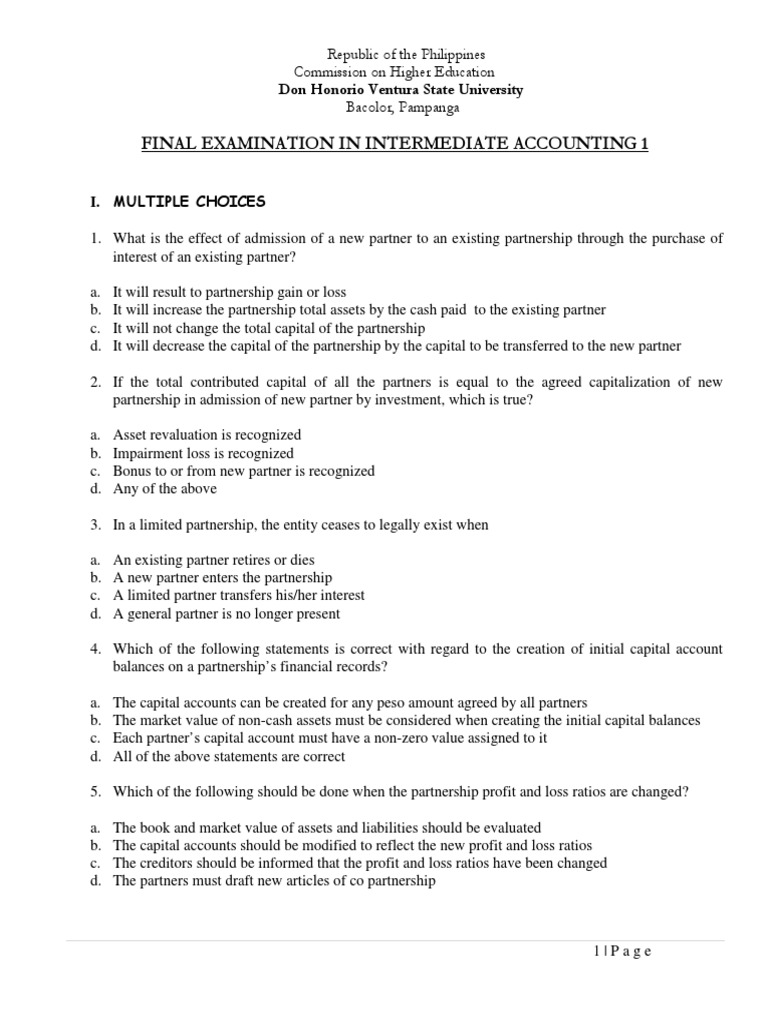 Intermediate Accounting 1 Final Exam | PDF | Cheque | Banks