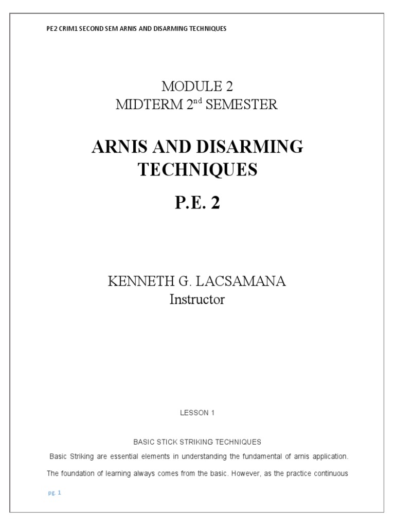 Arnis Disarming Techniques Module | PDF | Combat Sports | Individual Sports