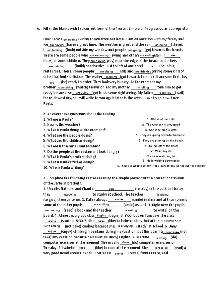 Present Simple vs. Progressive Exercises | PDF