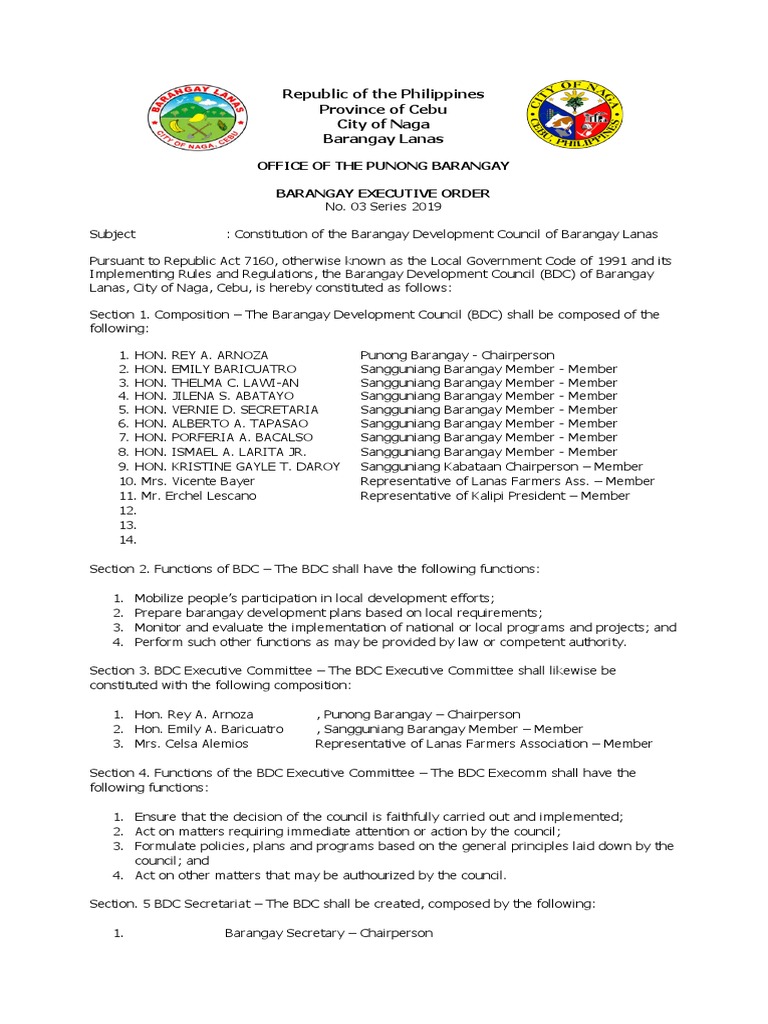Republic of The Philippines Province of Cebu City of Naga Barangay