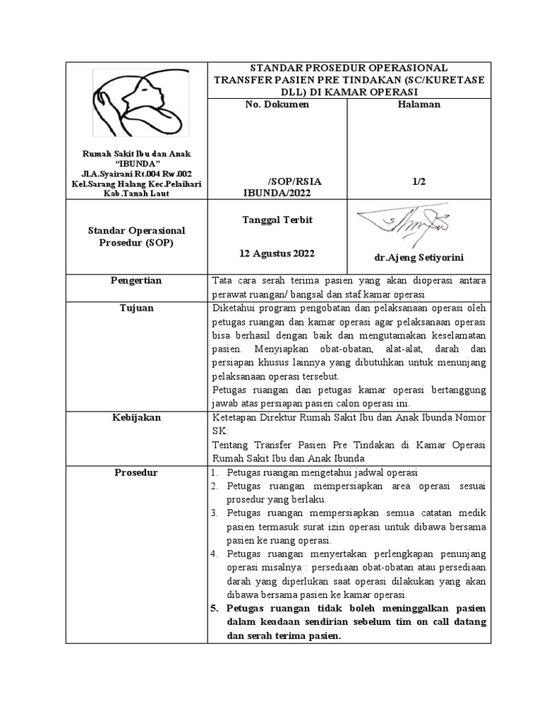SOP Transfer Pasien Pre dan Post Operasi | PDF
