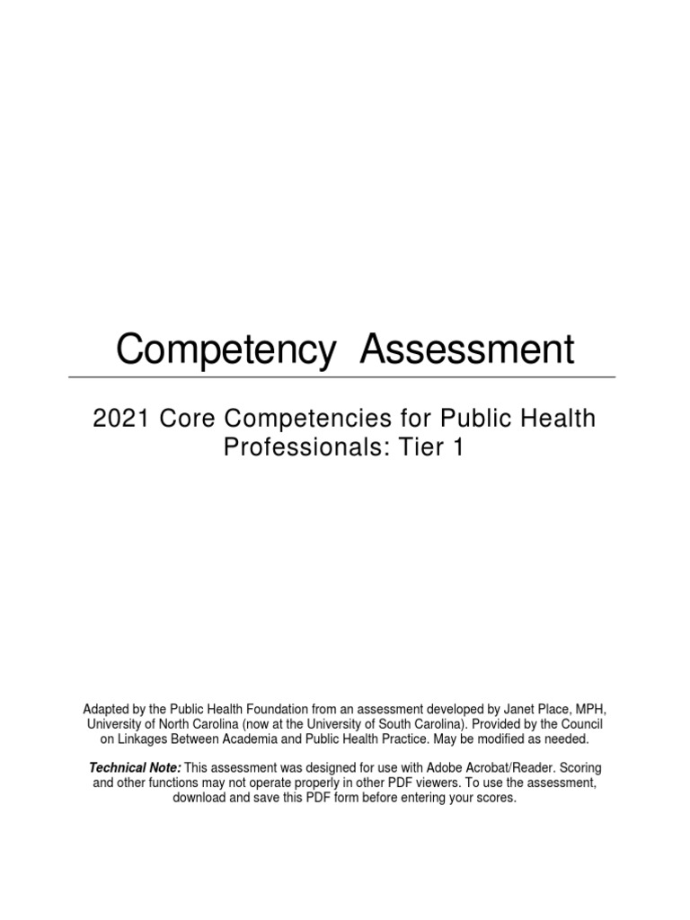 Competency Assessment Tier 1 PDF Health Equity Data Analysis