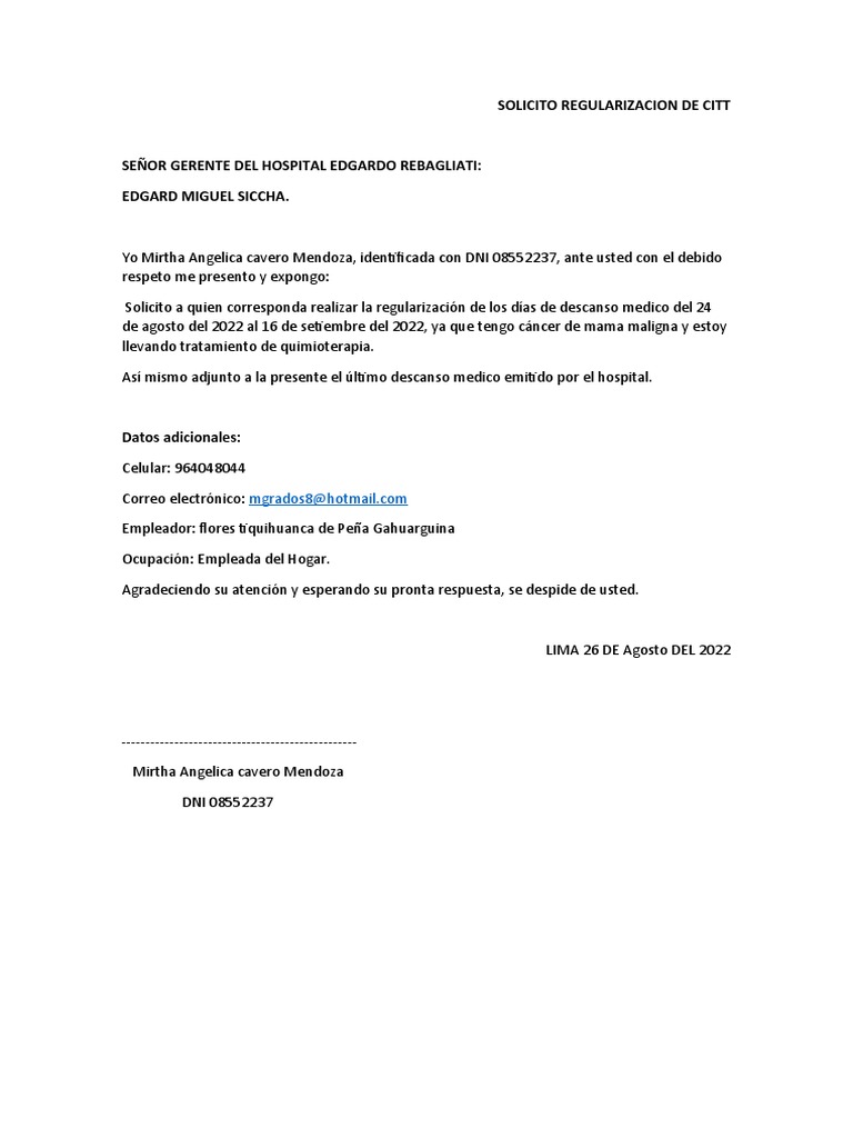 Solicito Regularizacion de Citt | PDF