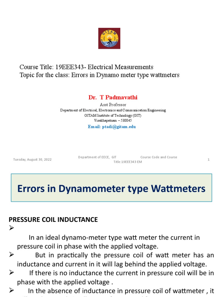 Course Title 19EEE343Electrical Measurements Topic For The Class