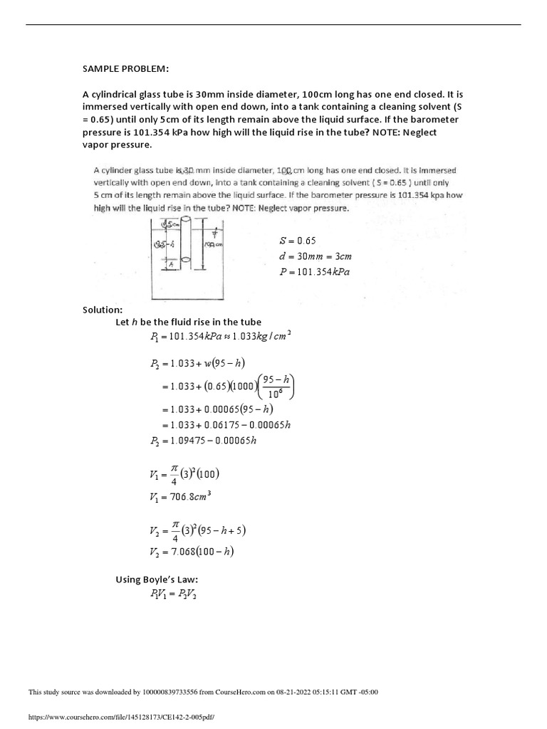 Fluid Rise Calculation in Tube | PDF | Applied And Interdisciplinary ...