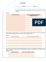 Assessment: Possible Outcomes Value of The Random Variable