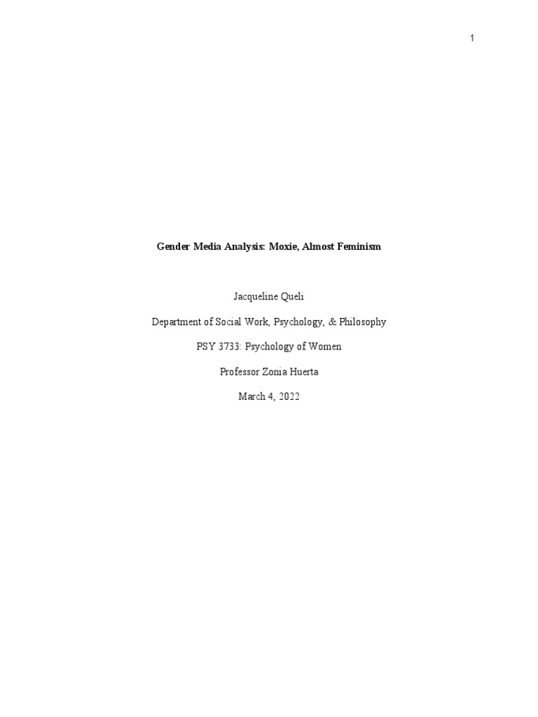 Gender Media Analysis - Moxie, Almost Feminism | PDF | Sexism | Gender