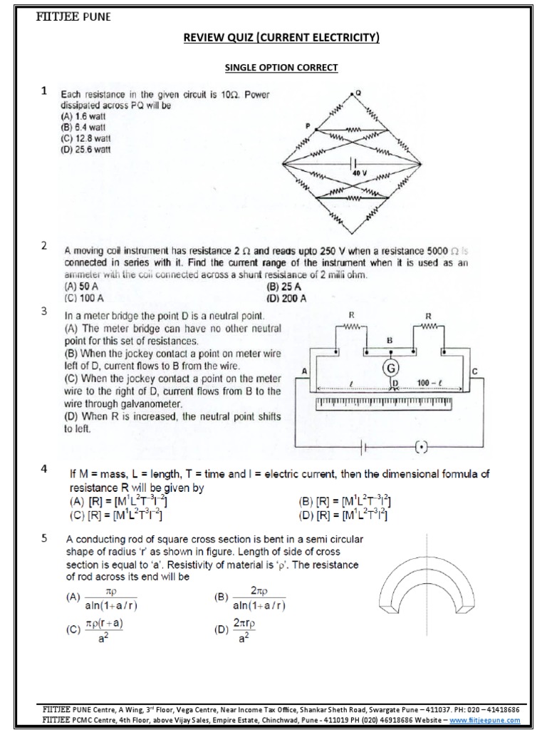 Current Electricity QUIZ TEST 2 PDF Microeconomics Public Finance