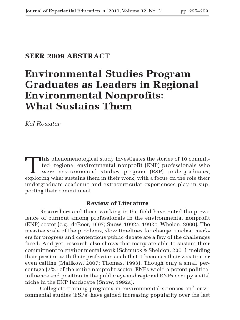 Environmental Studies Program Graduates As Leaders in Regional