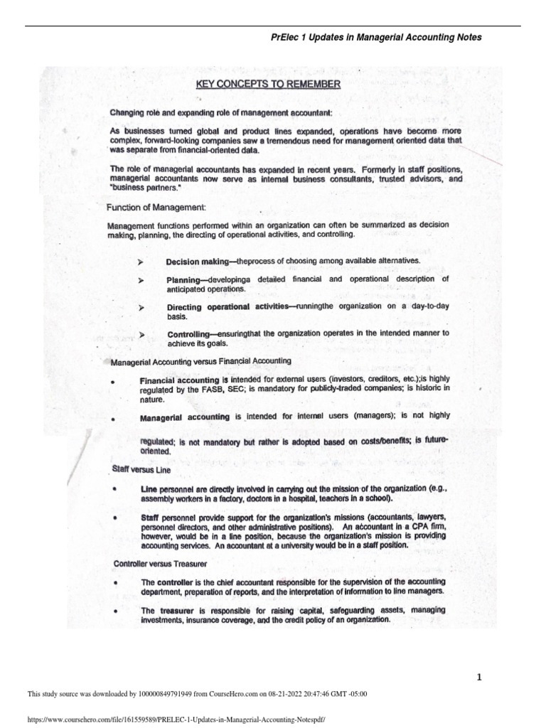 PRELEC 1 Updates in Managerial Accounting Notes PDF | PDF | Computers