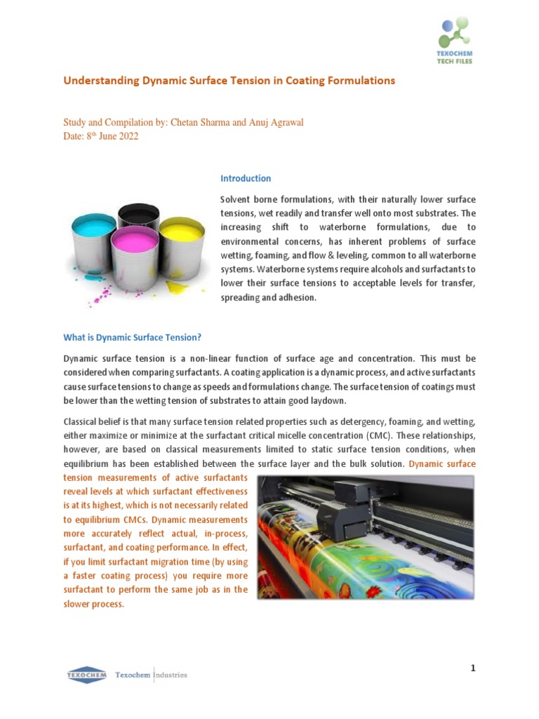 Understanding dynamic surface tension in coating formulations pdf