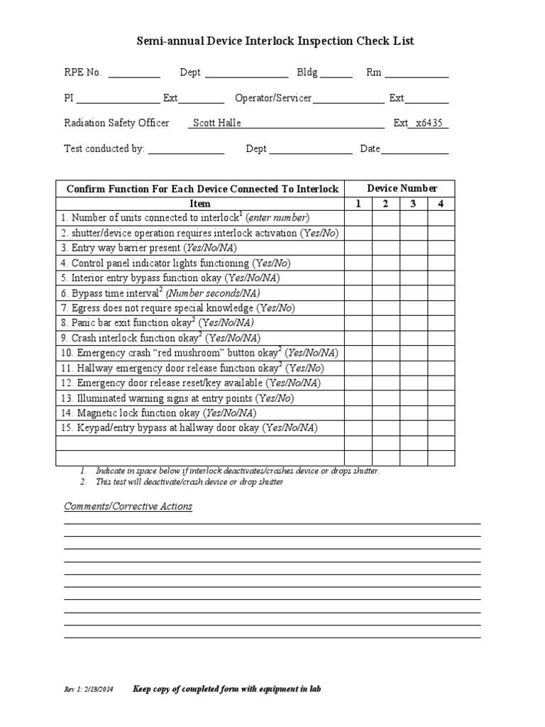 Interlock Inspection Checklist PDF
