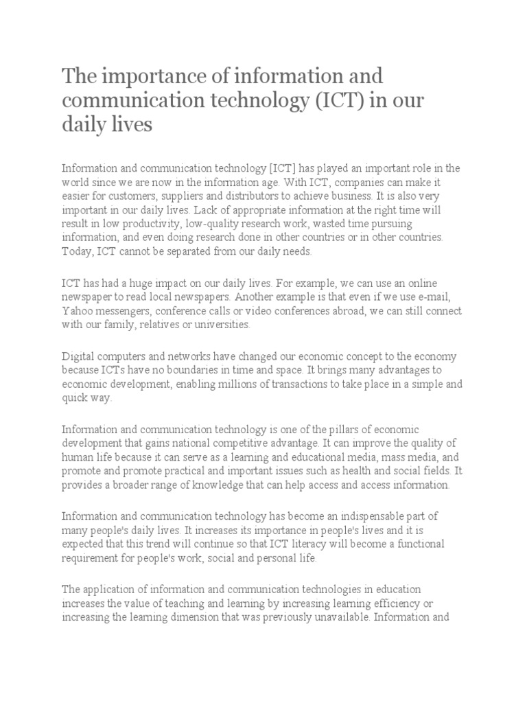 The Importance of Information and Communication Technology | PDF ...