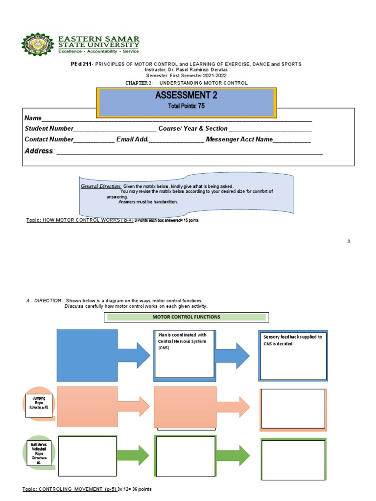 Understanding Motor Control An Analysis of Assessment Tasks on