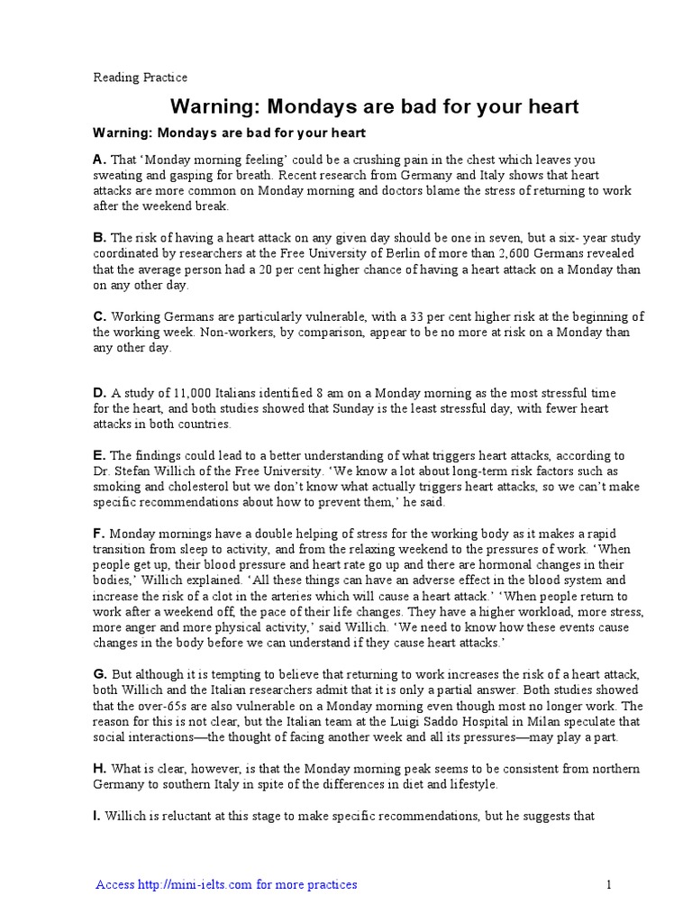 Warning Mondays Are Bad For Your Heart PDF Myocardial Infarction