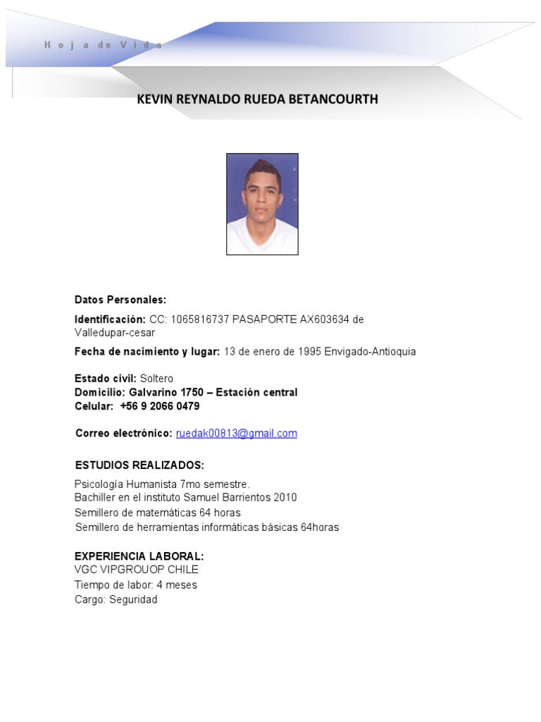 HOJA DE VIDA EMPLEO KEVIN RUEDA Actualizada | PDF