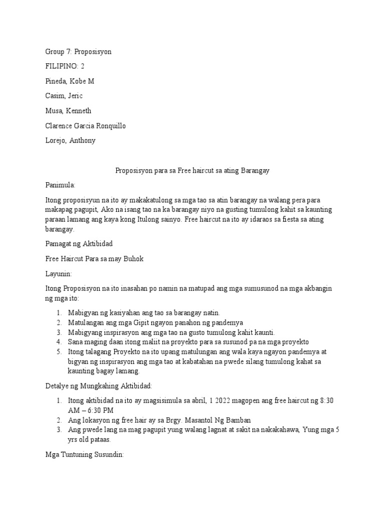Proposisyon Fil 2 Group 7 | PDF