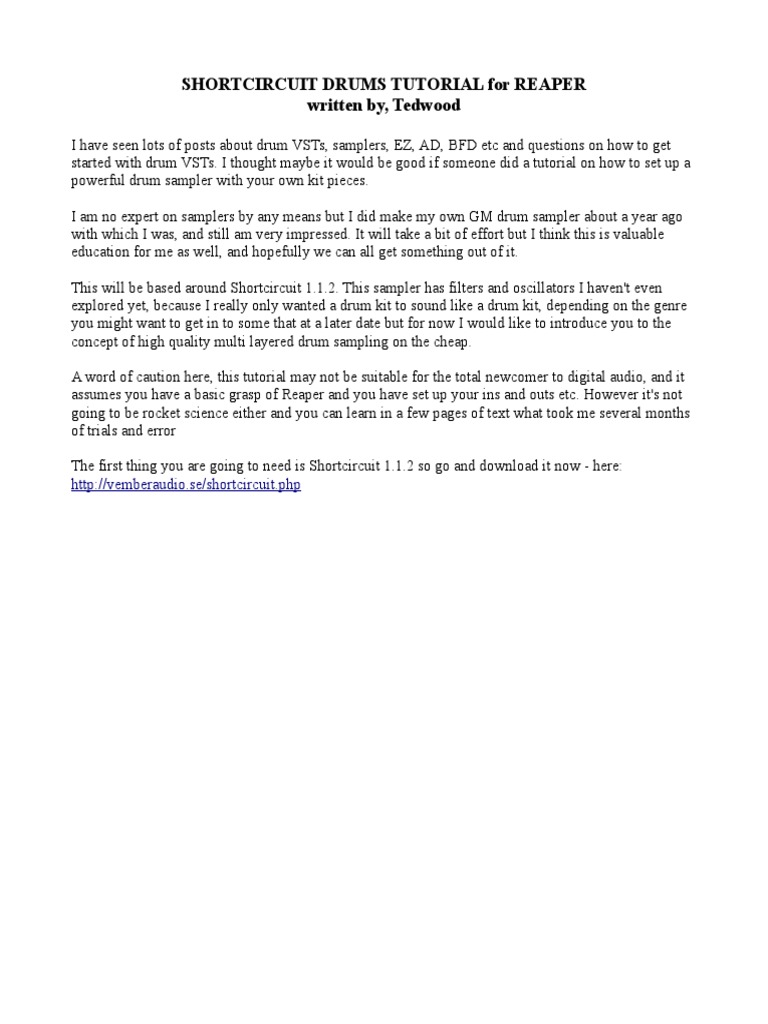 Shortcircuit Drums For REAPER PDF Equalization (Audio) Drum Kit