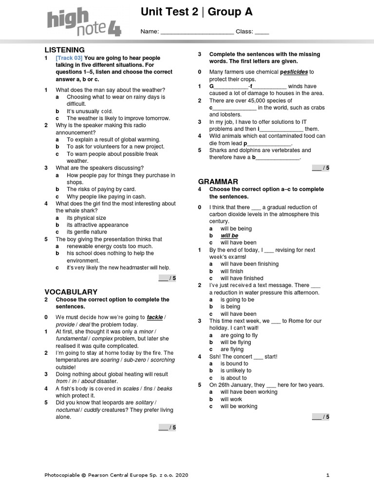 HighNote4 U2 Test A | PDF
