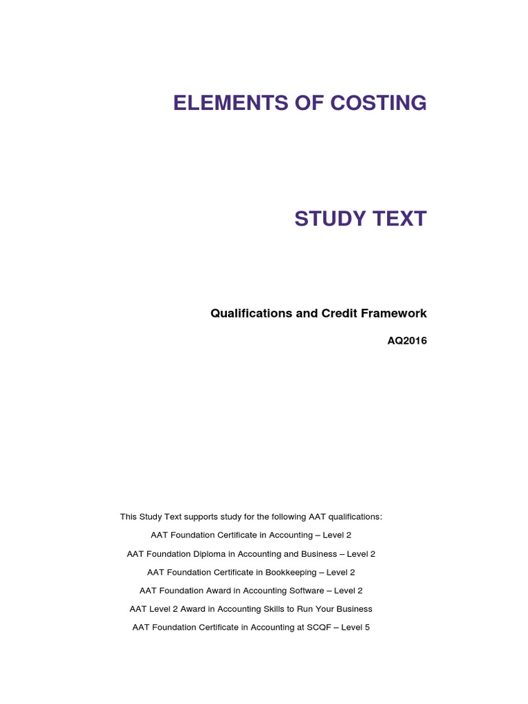 Elements of Costing Qualifications and Credit Framework PDF