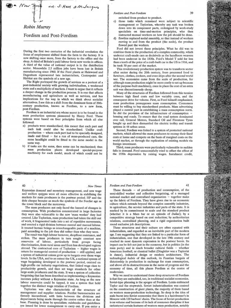 Fordism+and+Post Fordism++ | PDF | Taxes | Labour Economics