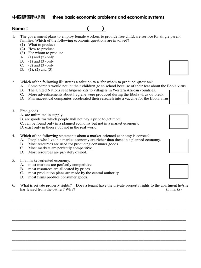Test On 3 Basic Economic Problems and Economic Systems Download Free PDF Perfect Competition