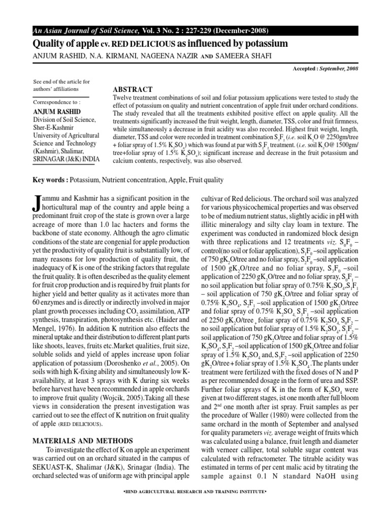 Quality of Apple As Influenced by Potassium Cv. Red Delicious PDF