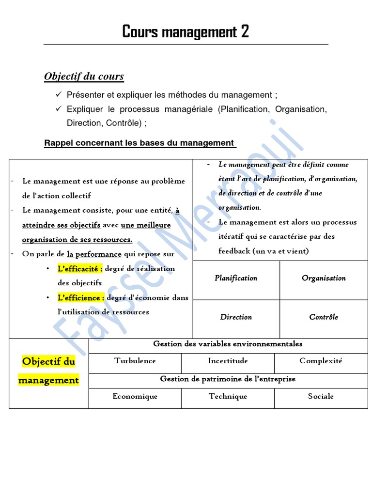 Cours de Management 2 : Méthodes et Processus | PDF | Motivation | Motivant
