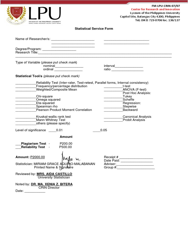 Statistical Service Form Submission | PDF | Statistics | Research Methods