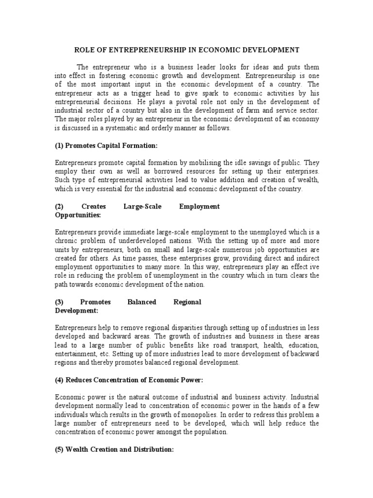 Role of Entrepreneur | PDF | Entrepreneurship | Economic Growth