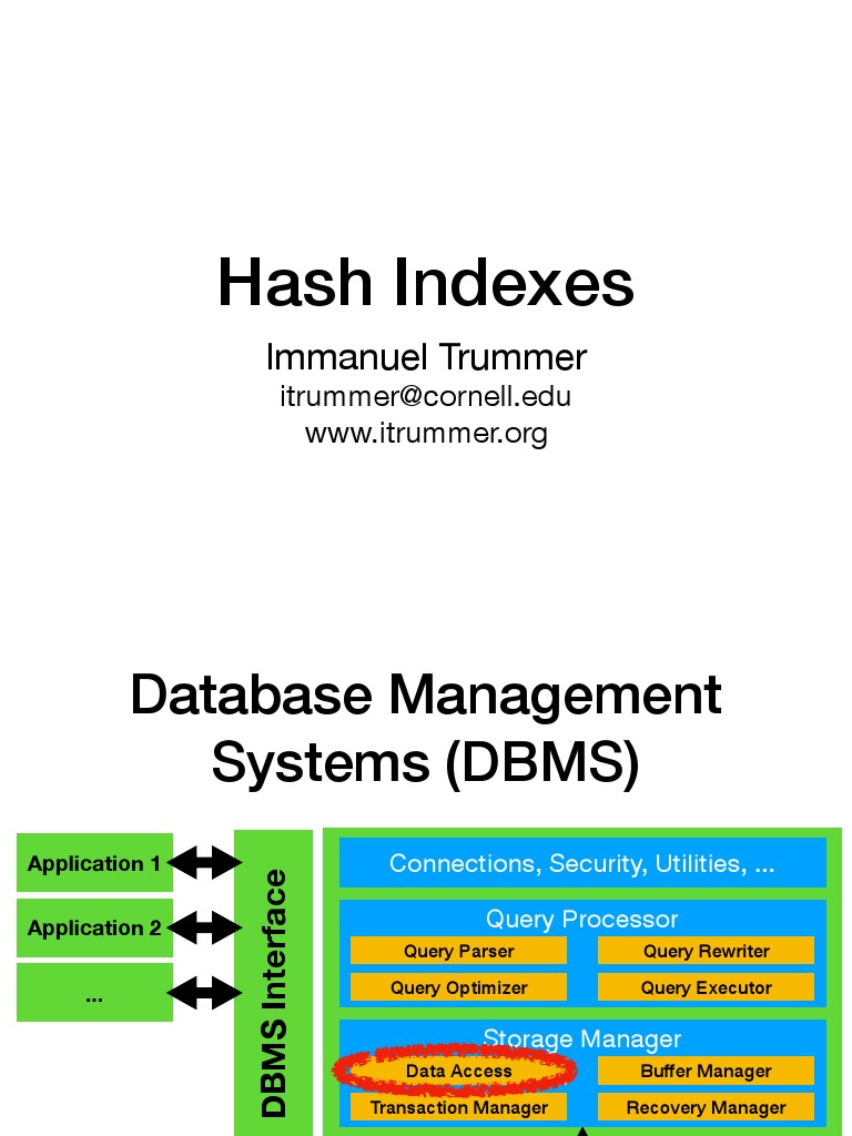 Hash Indexes: Immanuel Trummer | PDF | Database Index | Databases