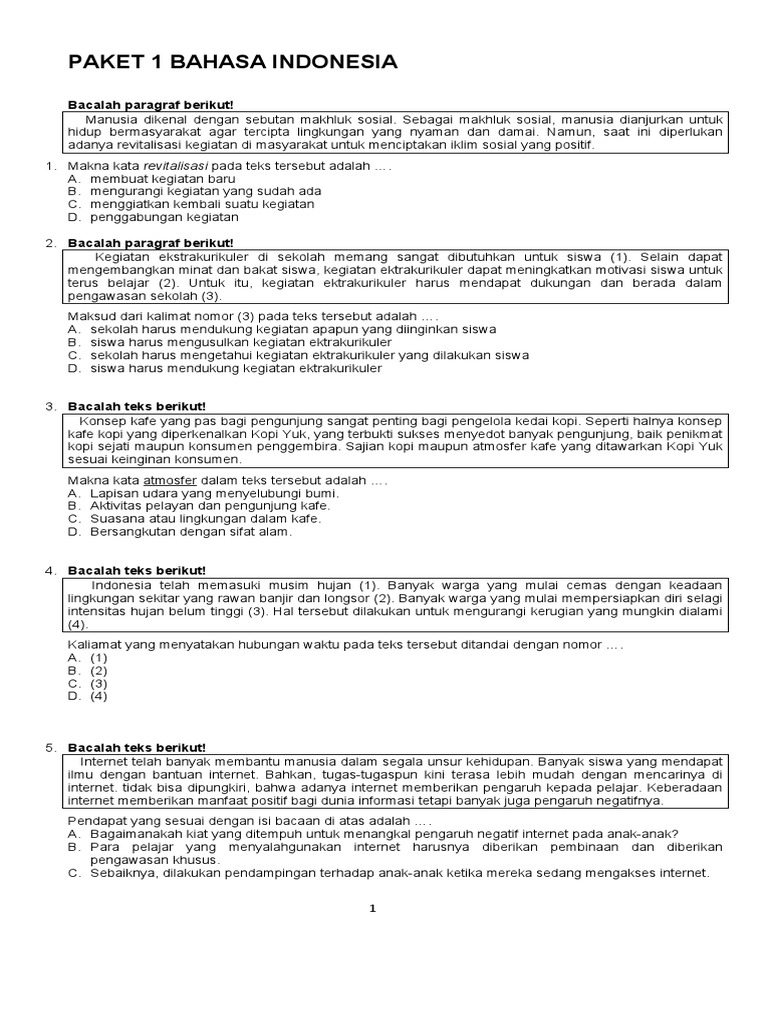Soal Bahasa Indonesia 1 Edit Rl Pdf