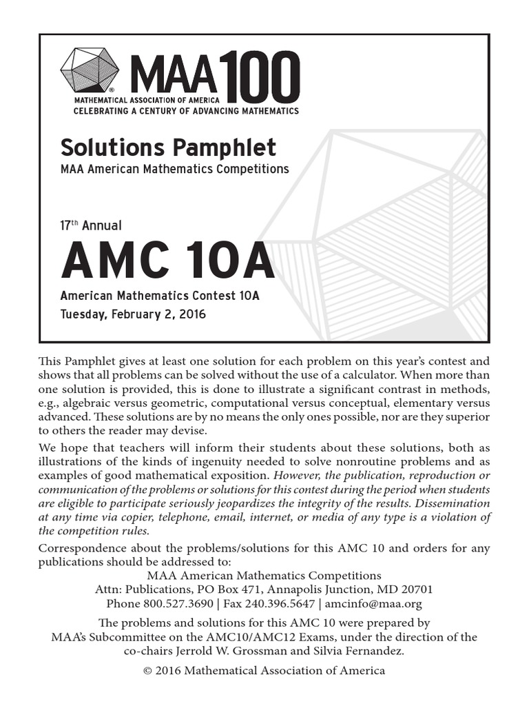 Amc 10A Solutions Pamphlet PDF Mathematics Science