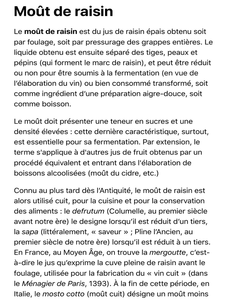 Moût de raisin : Fabrication et usages | PDF | Boisson | Régime et ...