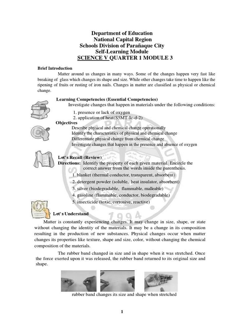 Science 5 Quarter 1 Module 3 Week 3 | PDF | Combustion | Chemical ...