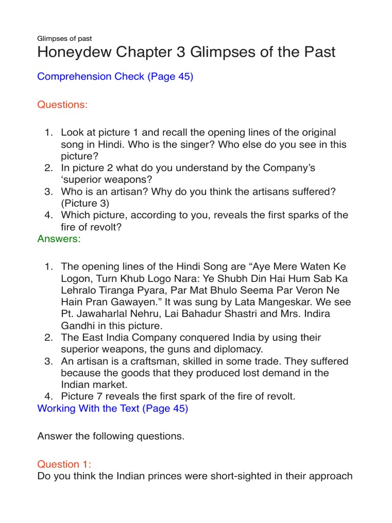 Chapter 3: Glimpses of the Past Answers | PDF | British Raj | South Asia