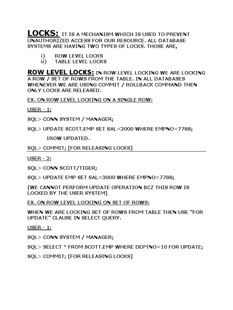 Locks in Oracle PDF Database Transaction Databases